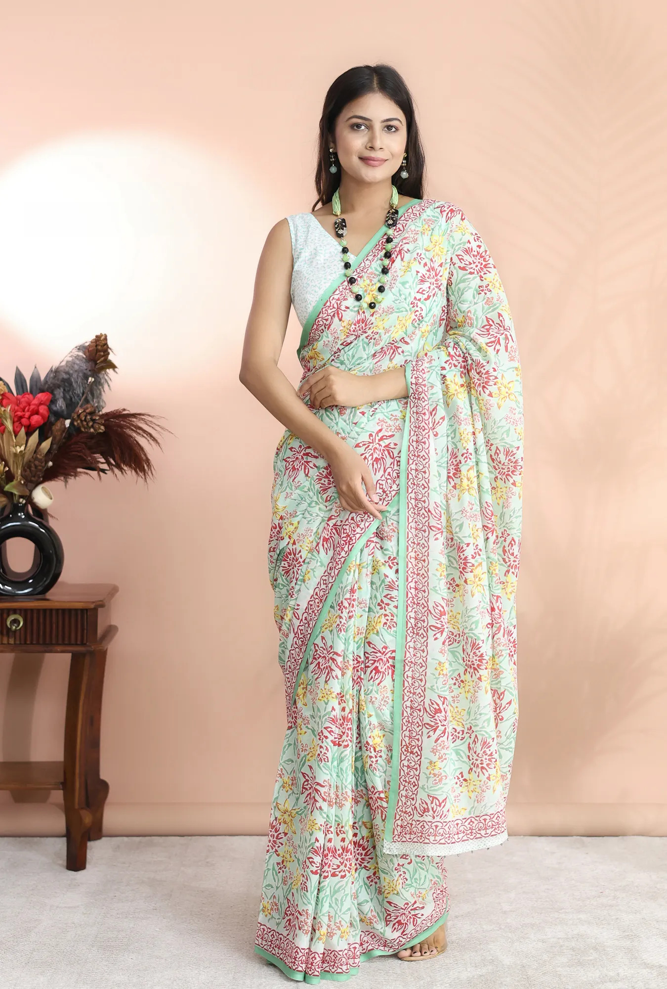 hand block printed cotton silk sarees